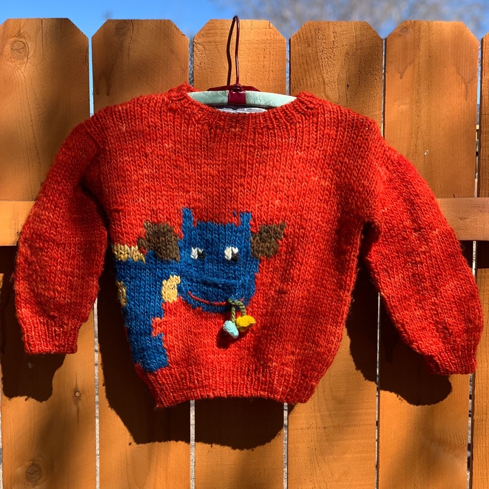 Vintage Kids Cow Sweater Novelty Print Handspun in Uruguay 100% Wool